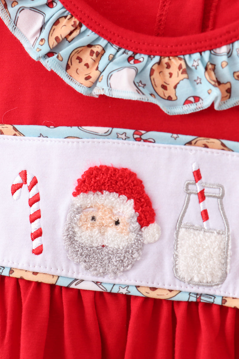 Red santa claus cookie french knot ruffle pants set