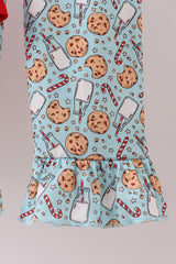 Red santa claus cookie french knot ruffle pants set