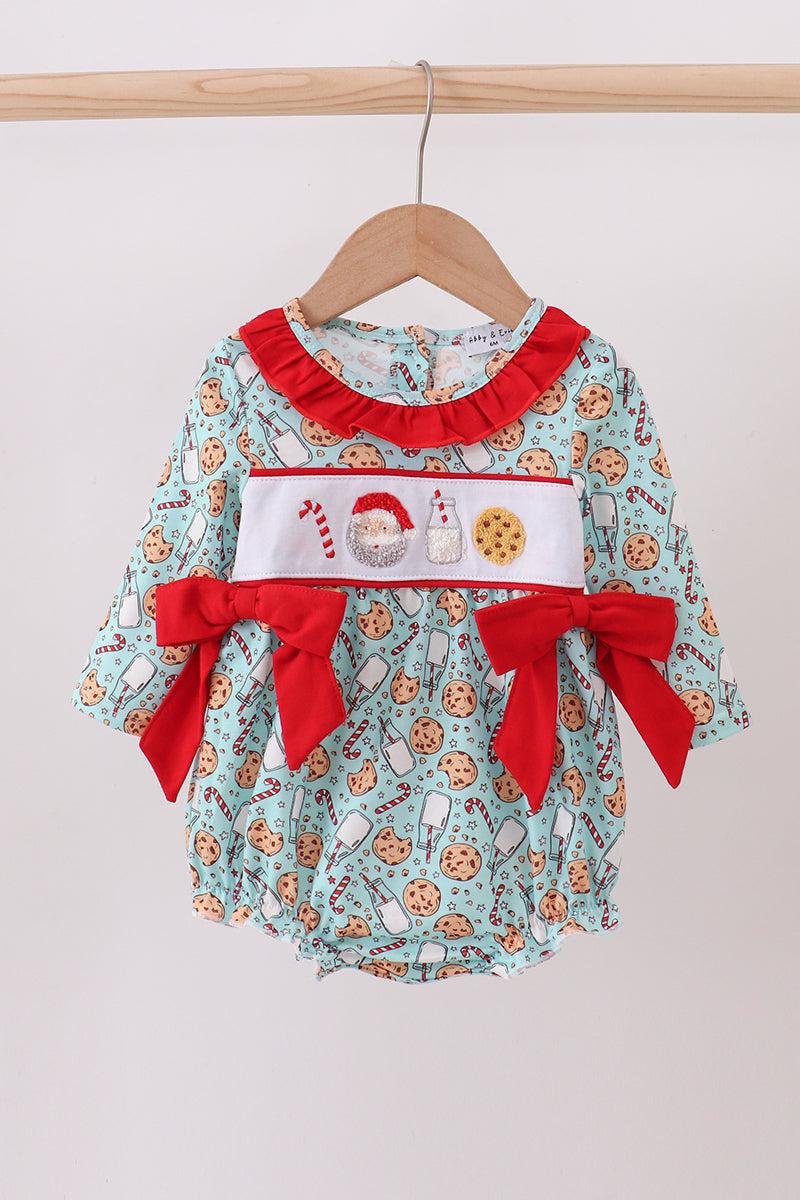 Red santa claus cookie french knot ruffle bubble
