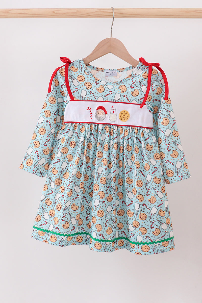 Santa claus cookie french knot ruffle dress