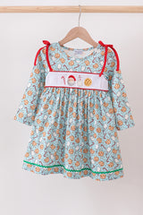 Santa claus cookie french knot ruffle dress
