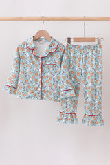 Santa claus cookie print ruffle pajams set