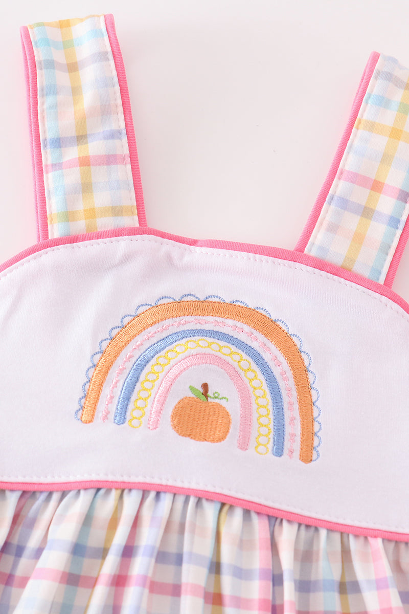 Rainbow pumpkin embroidery plaid baby girl set