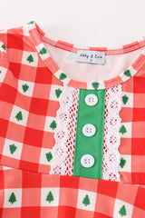 Red christmas tree gingham girl dress