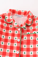 Red christmas tree gingham boy pajamas set