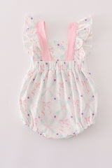 Pink floral bow print ruffle bubble