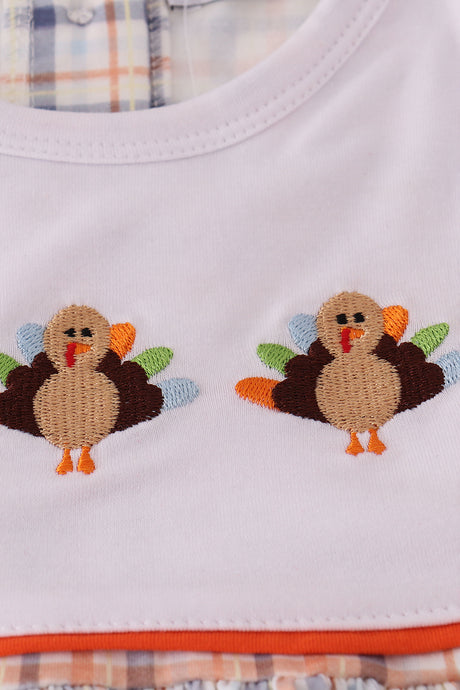 Orange turkey embroidery plaid ruffle pants set