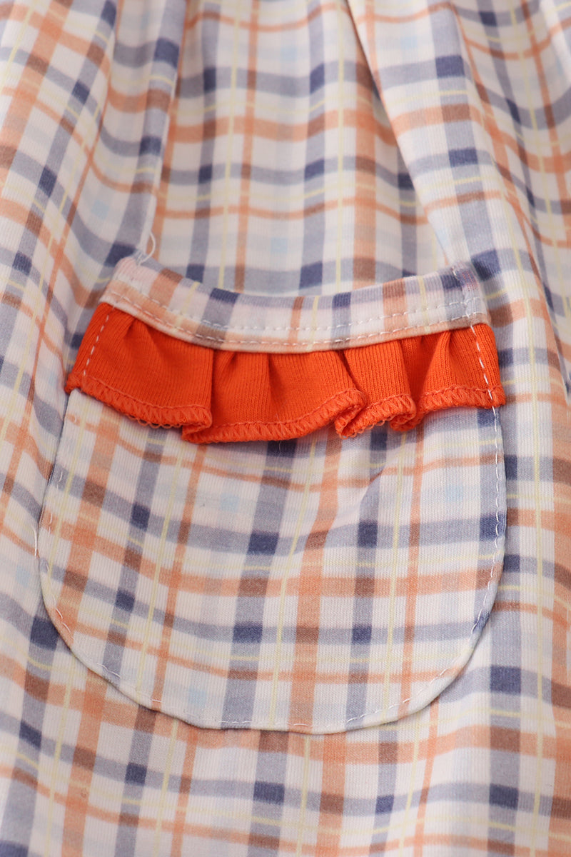Orange turkey embroidery plaid ruffle pants set
