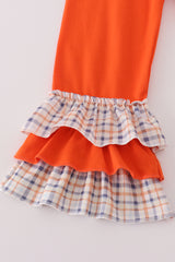 Orange turkey embroidery plaid ruffle pants set