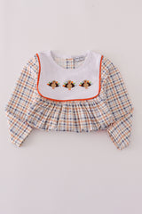 Orange turkey embroidery plaid ruffle pants set