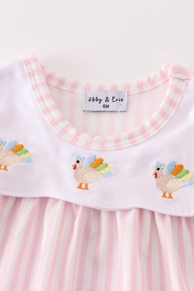 Pink stripe turkey embroidery baby set