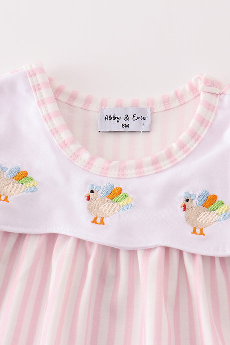 Pink stripe turkey embroidery baby set