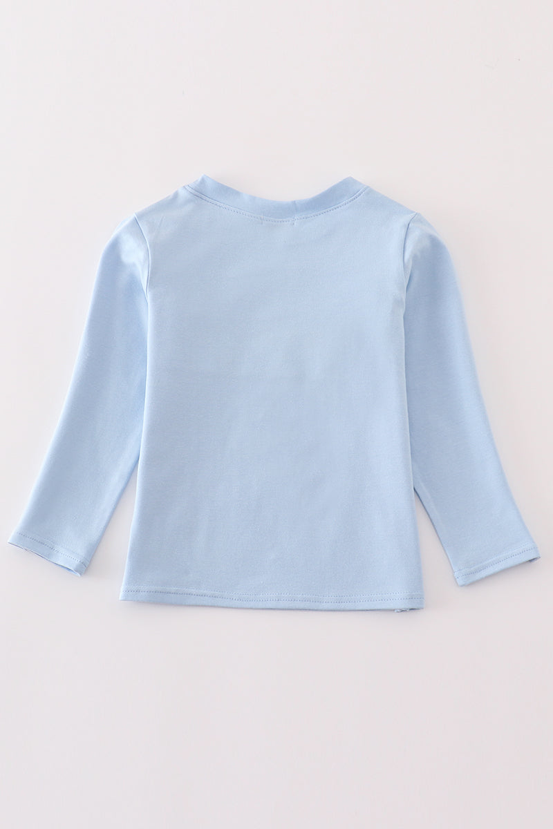 Blue turkey embroidery boy top