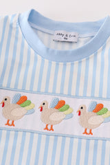 Blue turkey embroidery boy romper