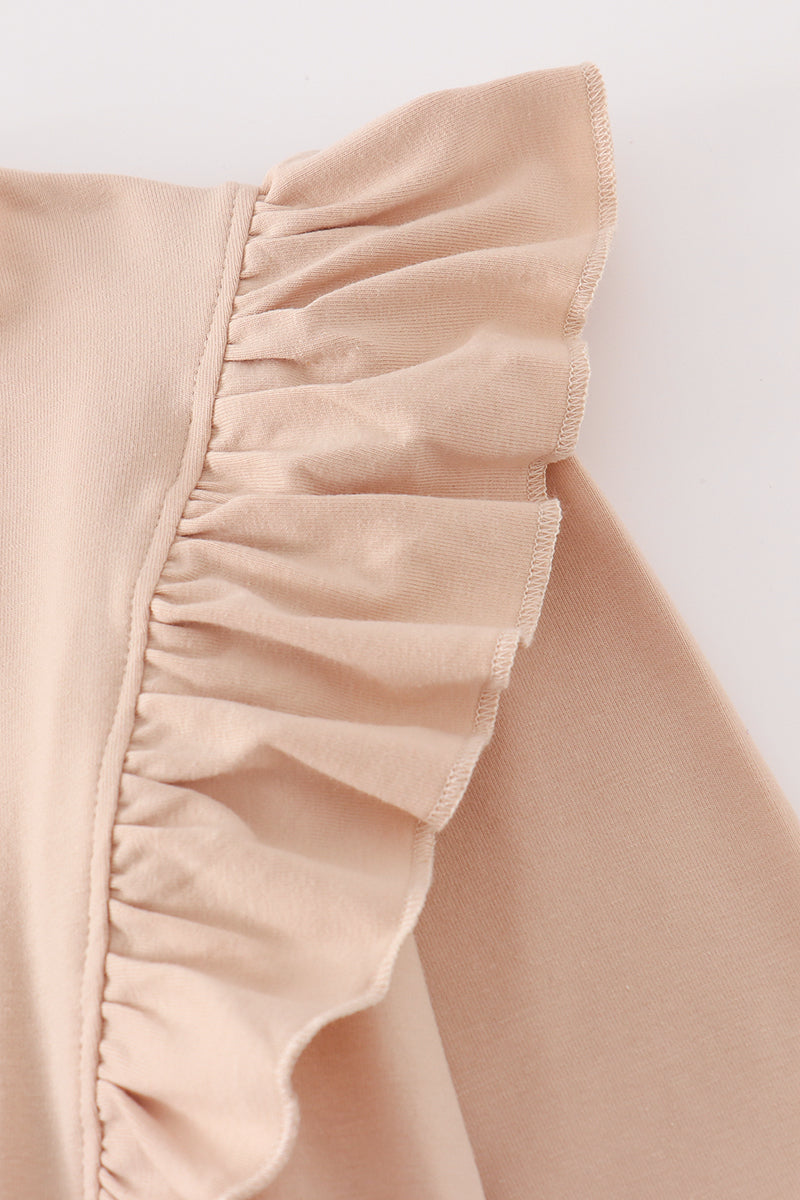 Beige turkey french knot ruffle top