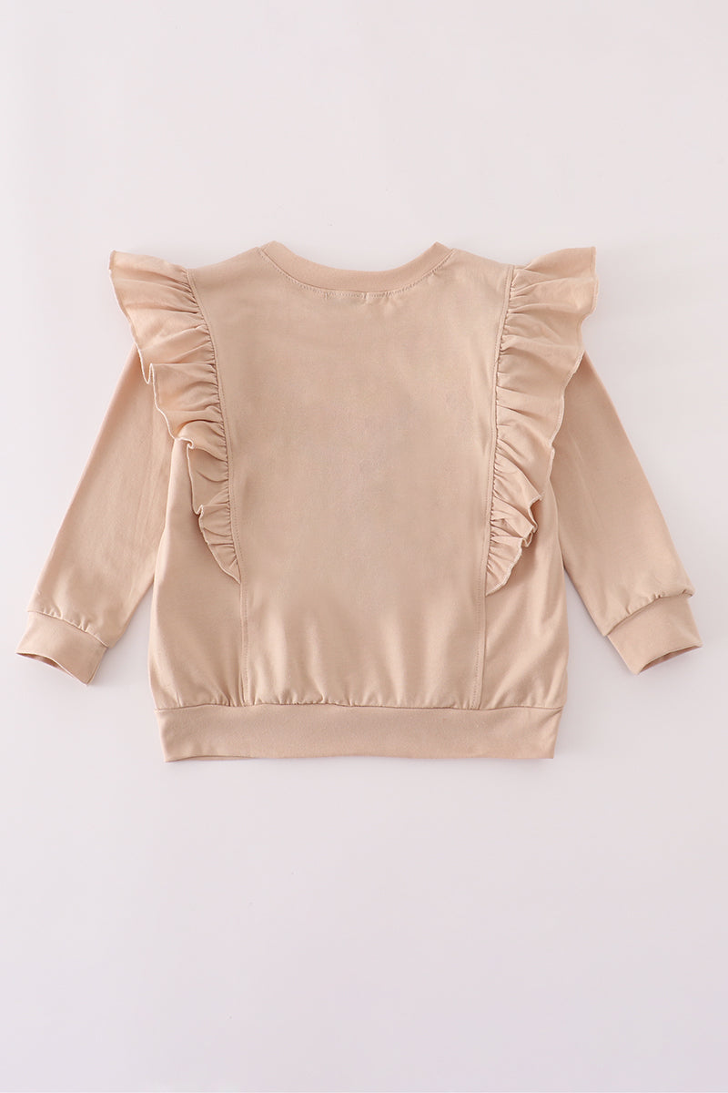 Beige turkey french knot ruffle top