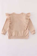 Beige turkey french knot ruffle top