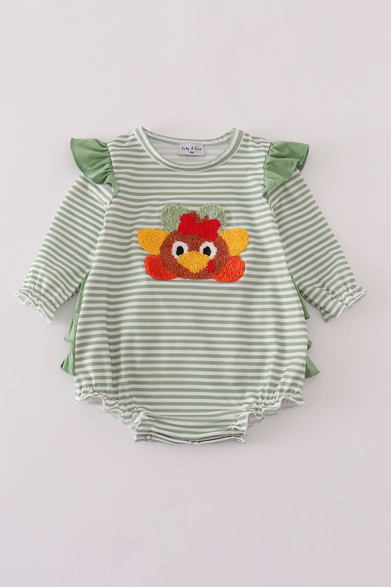 Green turkey french knot stripe ruffle bubble