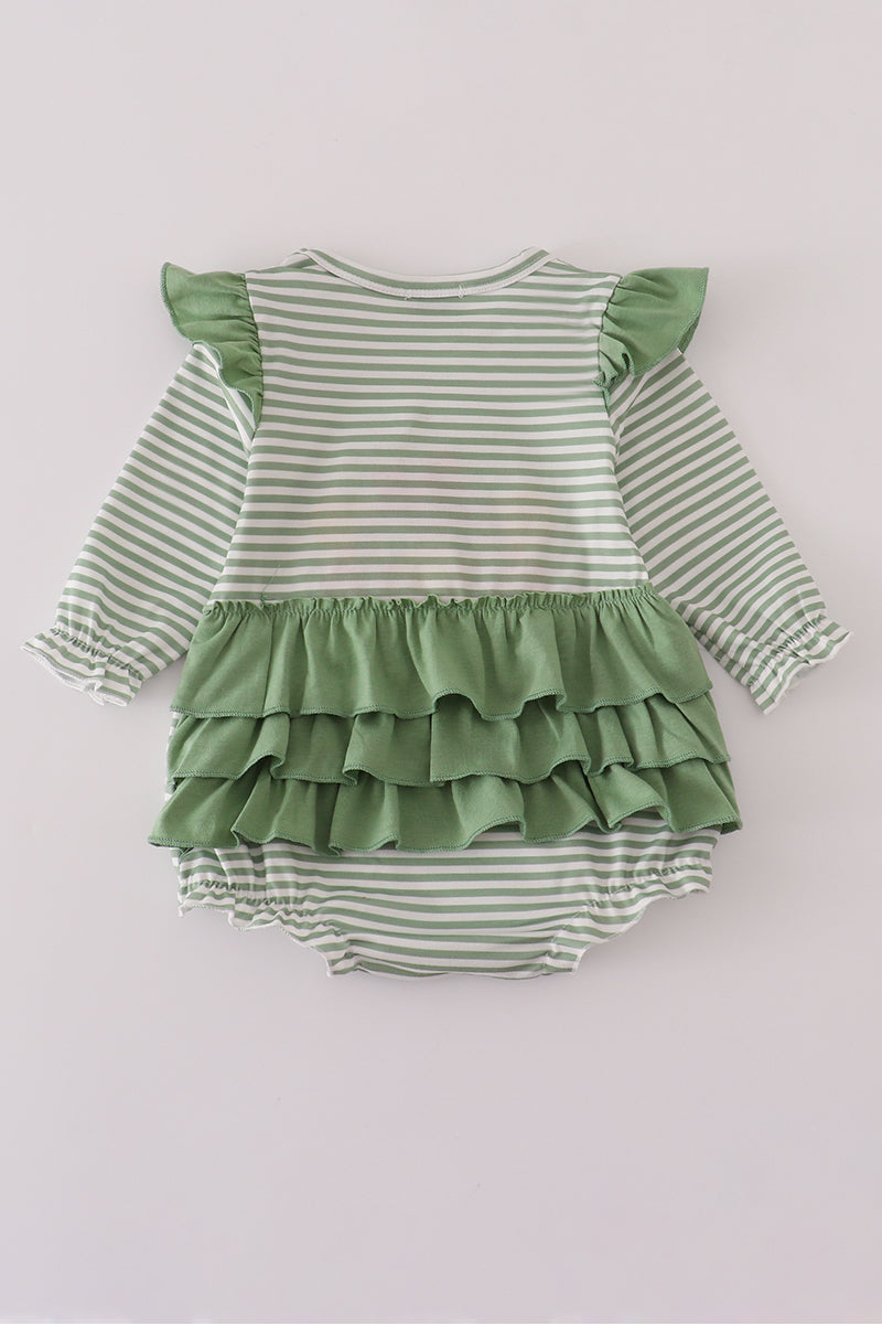 Green turkey french knot stripe ruffle bubble