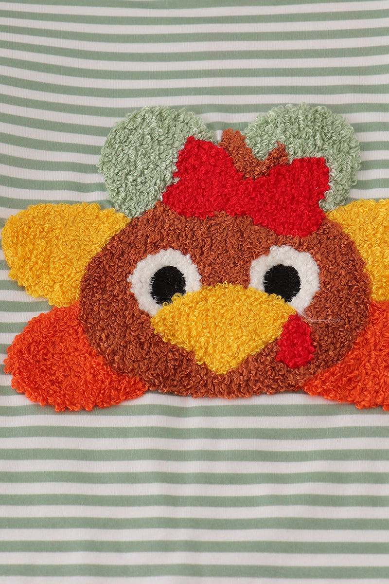 Green turkey french knot stripe ruffle bubble