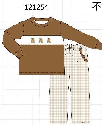 Brown gingerbread embroidery boy set