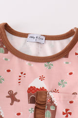 Pink christmas gingerbread girl pants set