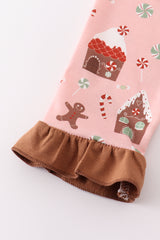 Pink christmas gingerbread girl pants set