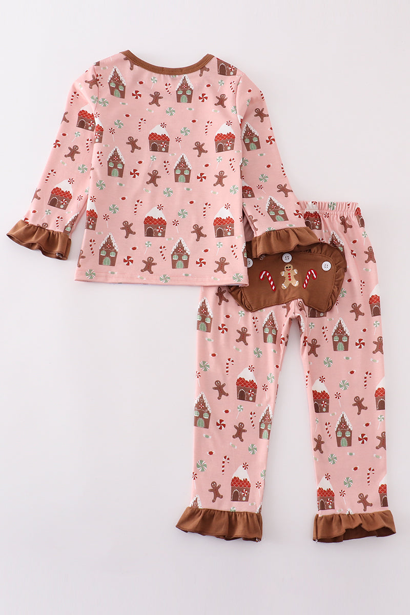 Pink christmas gingerbread girl pants set