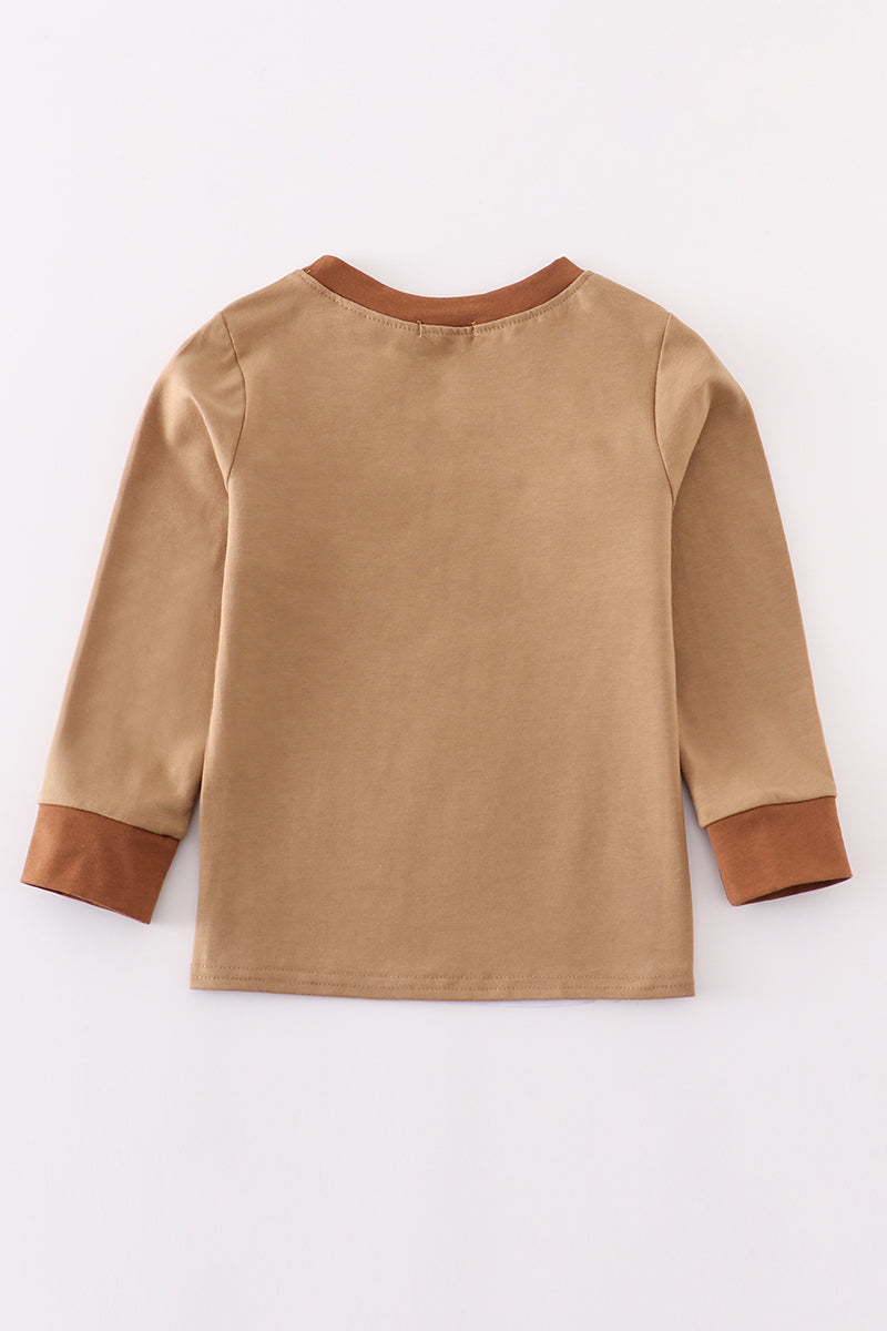 Brown deer embroidery boy top