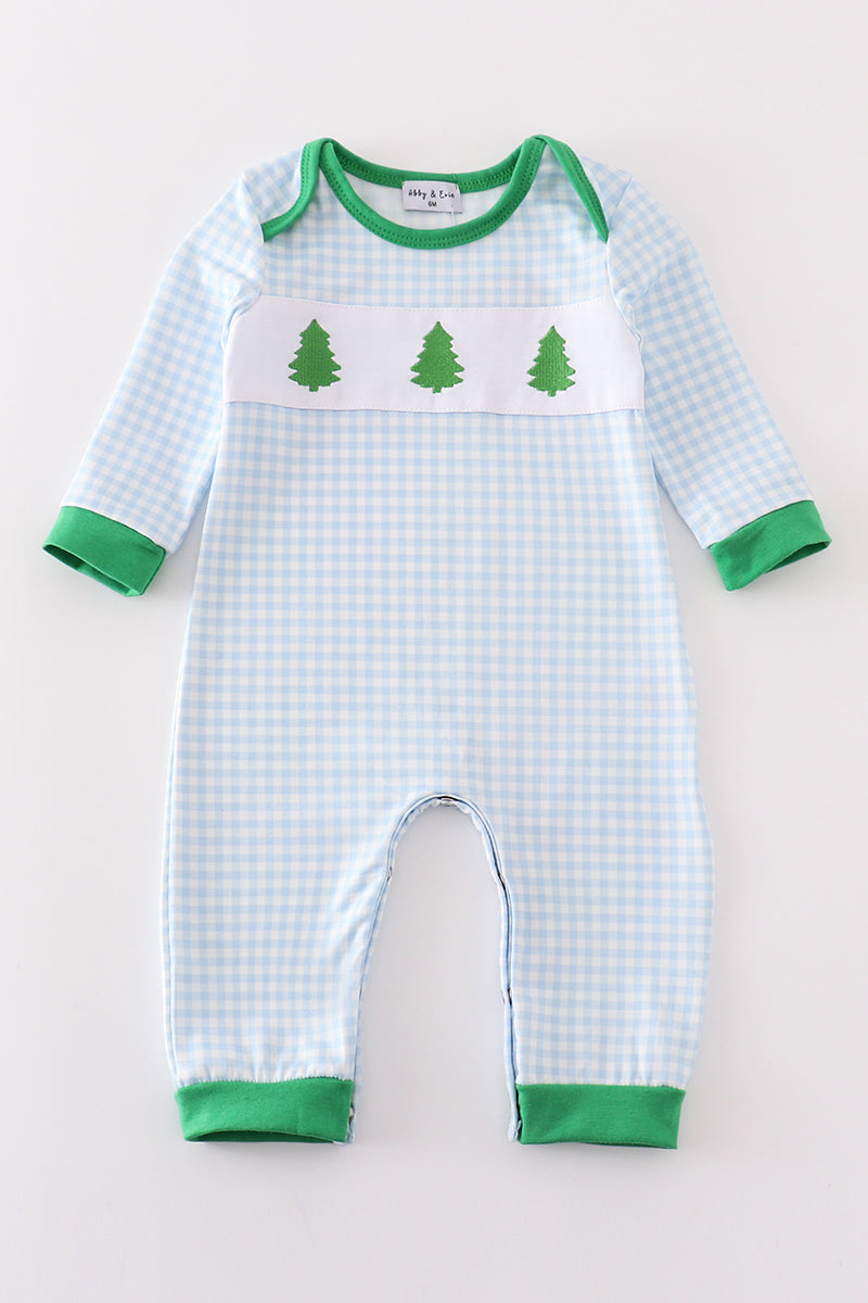 Green christmas tree embroidery boy romper