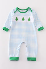 Green christmas tree embroidery boy romper