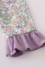 Purple floral print ruffle dress