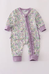 Purple floral print ruffle romper