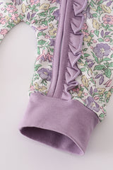 Purple floral print ruffle romper