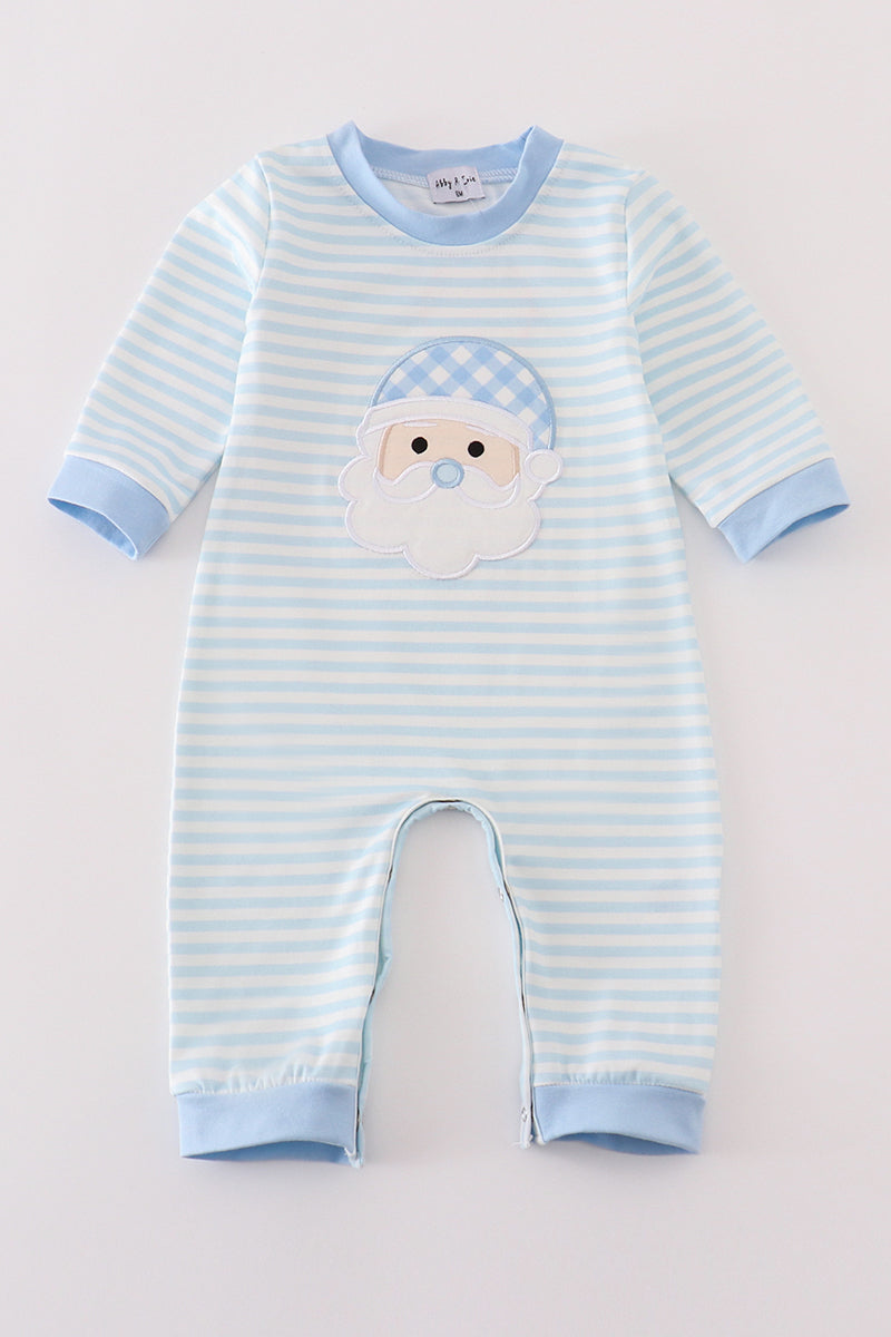 Blue stripe christmas santa claus applique boy romper