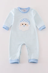 Blue stripe christmas santa claus applique boy romper