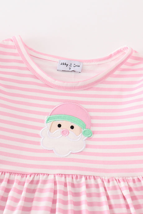 Pink stripe christmas santa claus applique dress