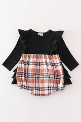 Rust plaid girl ruffle bubble