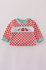 Red farm smocked romper