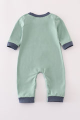 Blue excavator applique romper