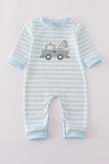 Blue crane applique stripe romper