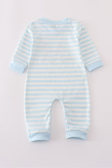 Blue crane applique stripe romper