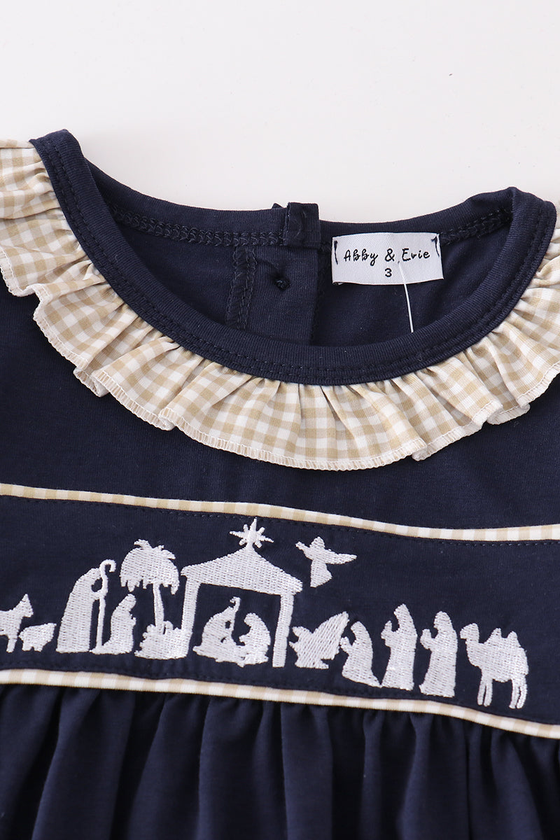 Navy nativity embroidery girl set