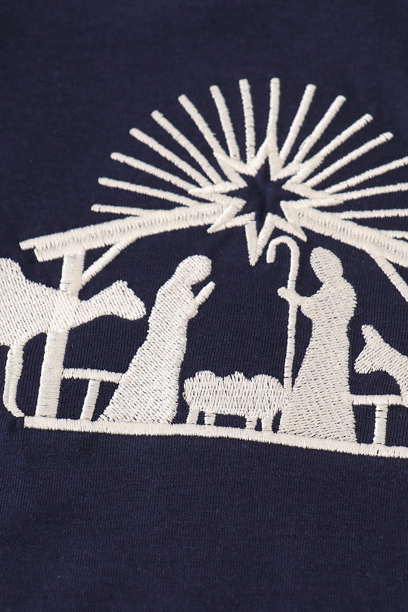 Navy nativity embroidery gingham boy set