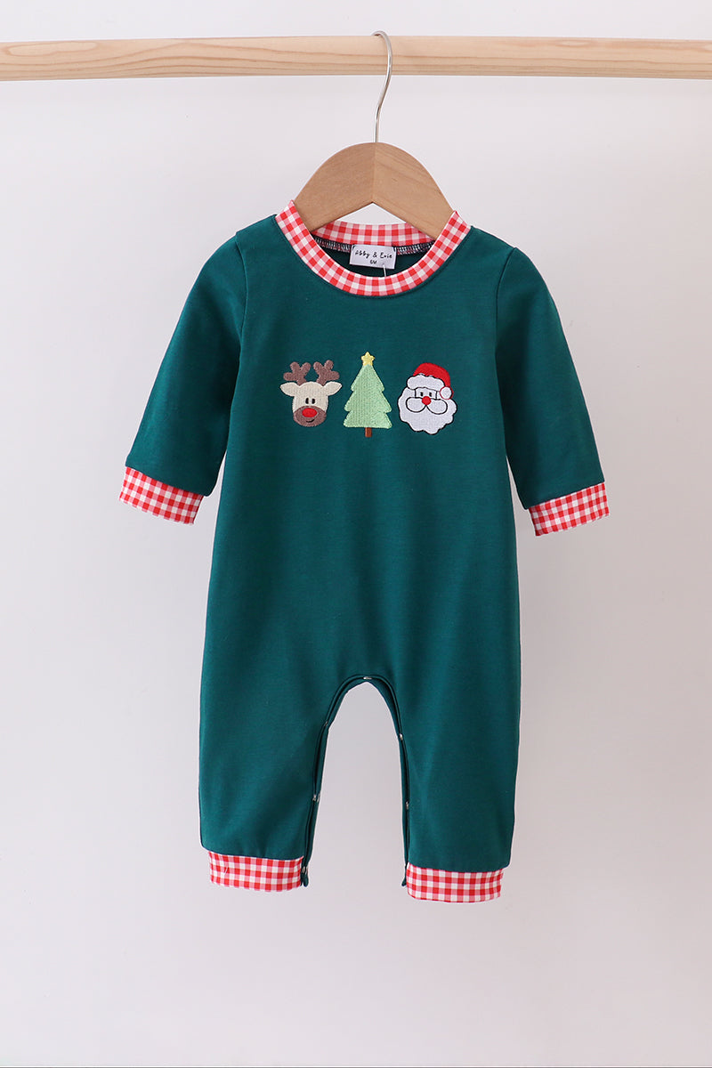 Green christmas santa claus embroidery romper
