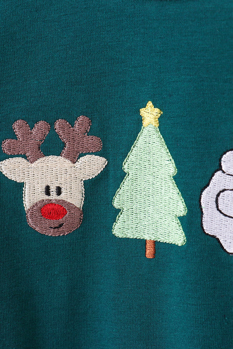 Green christmas santa claus embroidery romper
