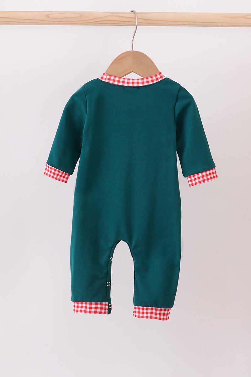Green christmas santa claus embroidery romper