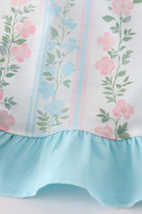 Blue floral print ruffle girl bloomer set