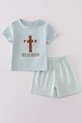 Easter he is risen embroidery boy set