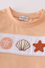 Khaki shells starfish french knot boy set